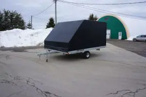 Cover Tech Trailer Enclosure installed on a 12' snowmobile trailer